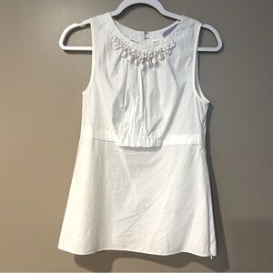 Sleeveless White Embellished Neckline Top